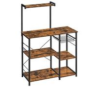 VASAGLE Estantería de Cocina, para Microondas, Cesta de Alambre, 6 Ganchos | Soporte para Panadería, para Especias, Ollas y Sartenes, Marrón Rústico y negro, Colección BARNET KKS35X