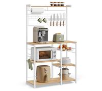 VASAGLE Estantería de Cocina, Soporte para Panadería, Cesta de Alambre | Isla de Cocina, Tira Magnética de Cuchillo, 12 ganchos, Roble Dorado y Blanco Mate, Colección BARNET KKS026Y09