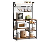 VASAGLE Estantería de Cocina, Soporte para Panadería, Cesta de Alambre | Isla de Cocina, Tira Magnética de Cuchillo, 12 ganchos, Marrón Rústico y Negro Mate, Colección BARNET KKS026B01