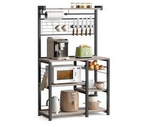 VASAGLE Estantería de Cocina, Soporte para Panadería, Isla de Cocina con Tira Magnética de Cuchillo, Cesta de Alambre, 12 Ganchos, Greige y Negro KKS026B02