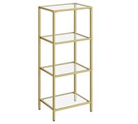VASAGLE EstanterÍa de Cristal de 4 Niveles, LibrerÍa, Expositor, Cristal templado, FÁcil de Montar, para BaÑo, SalÓn, Dormitorio, Oficina, Dorado LGT28G