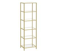 VASAGLE Estantería de Cristal de 6 Niveles, Librería, Expositor, Cristal Templado, Fácil de Montar, para Baño, Salón, Dormitorio, Oficina, Dorado Metálico LGT500A01