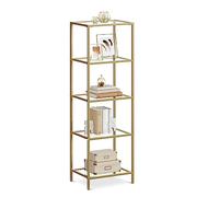 VASAGLE Estantería de Cristal Templado de 5 Niveles, Fácil de Montar | Librería, Expositor, para Baño, Salón, Dormitorio, Oficina, Vidrio transparente y Dorado Pálido, Colección BARIS LGT029A01