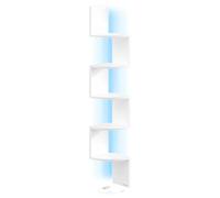 VASAGLE Estantería de Esquina de Pared con Iluminación LED, Librería Esquinera de 5 Niveles, Estante Flotante para Dormitorio, Salón, Baño, con Botón y Control Remoto, Blanco Mate LBC630W01