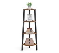 VASAGLE Estantería de Esquina, Estanteria Esquinacon, 4 Estantes, Fácil de Montar, Marco de Acero, Robusto, para Salón, Dormitorio, Balcón, Diseño Industrial, Marrón Rústico y Negro LLS34X