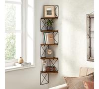 VASAGLE Estantería de Pared de Esquina con 5 Estantes, Montaje Fácil | Librería de Esquina, para Dormitorio, Sala de Estar, Baño, Tostado, Colección ISLAND LLS851B01