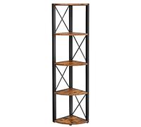 VASAGLE Estantería de Pared de Esquina de 5 Niveles, Montaje Fácil | Librería de Esquina, para Sala de Estar, Baño, Cocina, Terraza, Pasillo, Marrón Rústico y Negro, Colección BARNET LLS805B01
