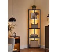 VASAGLE Estantería Esquinera de 5 Niveles, con Iluminación LED Ajustable, con Marco de Acero, 24,8 x 48 x 146,6 cm, para Salón, Dormitorio, Estudio, Negro Ébano LBC590B02V1