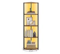 VASAGLE Estantería Esquinera de 5 Niveles, con Iluminación LED Ajustable | Librería, Marco de Acero, 48 x 24,8 x 146,6 cm, para Salón, Dormitorio, Estudio, Marrón Rústico, Colección BARNET LBC590K02