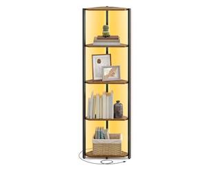VASAGLE Estantería Esquinera de 5 Niveles, con Iluminación LED Ajustable | Librería, Marco de Acero, 48 x 24,8 x 146,6 cm, para Salón, Dormitorio, Estudio, Marrón Rústico, Colección BARNET LBC590K02