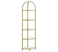 VASAGLE Estantería Esquinera de 5 Niveles, Vidrio Templado, Marco de Metal | Librería, Soporte para Plantas, Estilo Minimalista, para Salón, Cocina, Dorado Pálido, Colección BARIS LGT810A01