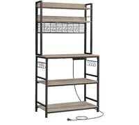 VASAGLE Estantería para Panadería con Toma de Corriente, Soporte de Microondas, Estantería de Cocina, Alambre de Metal, 14 Ganchos, 40 x 80 x 170 cm, Greige y Negro KKS025B02EU
