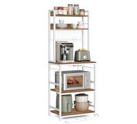 VASAGLE Estantería para Panadería con Toma de Corriente, Soporte de Microondas, Estantería de Cocina, Alambre de Metal, 14 Ganchos, 40 x 60 x 170 cm, Nogal Oscuro y Blanco KKS037W41EU