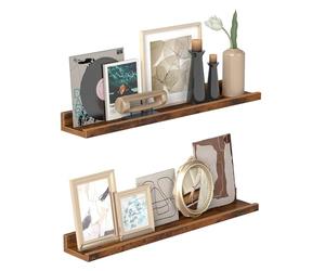 VASAGLE Estantes Colgantes de Pared, Juego de 2, Estantes Flotantes, Ancho 60 cm, con Bordes Altos, para Marcos de Fotos, Decoración, Especias, para Cocina, Sala de Estar, Marrón Rústico LWS064K01