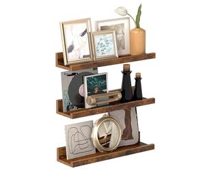 VASAGLE Estantes Colgantes de Pared, Juego de 3, Estantes Flotantes, Ancho 38 cm, con Bordes Altos, para Marcos de Fotos, Decoración, Especias, para Cocina, Sala de Estar, Marrón Rústico LWS037X01