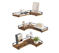 VASAGLE Estantes de Esquina en Forma de L, Juego de 3, Baldas Pared, Protecotor de Acero, Estilo Industrial, para Salón, Dormitorio, Cocina, Marrón Rústico LLS833KD01