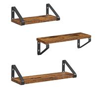 VASAGLE Estantes de Pared, Estantes Flotantes, Juego de 3, 2 Formas de Montaje, 30/35/40 cm, Estantes Decorativos, para Salón, Baño, Cocina, Marrón Rústico y Negro Mate LWS33BX