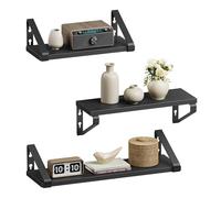 VASAGLE Estantes de Pared, Estantes Flotantes, Juego de 3, 2 Formas de Montaje, 30/35/40 cm,Estantes Decorativos, para Salón, Baño, Cocina, Negro Tinta y Negro Mate LWS033B10