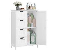 VASAGLE Gabinete de Baño, Gabinete de Almacenamiento con 4 Cajones y 1 Armario de Taquilla, Puerta Simple, Estante Ajustable, para Sala de Estar, Cocina, Entrada, Blanco LHC41W