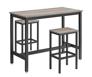 VASAGLE GRIGE LBT015B02 - Juego de Mesa de Bar con 2 taburetes para Cocina, Mesa de Cocina, Mesa de Cocina, diseño Industrial, 120 x 60 x 90 cm, Color Negro