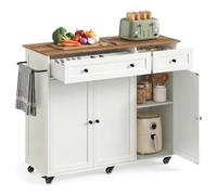 VASAGLE Iisla Cocina, Carrito con Ruedas, 106,8 x 40 x 89,2 cm | 2 Cajones, 3 Puertas y Estantes Ajustables, Blanco, Estanteria Cocina para Comedor, Colección SIREN KKI015WB01