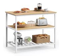 VASAGLE Isla de Cocina con Encimera Grande, 3 Niveles, 100 x 60 x 90 cm | Estantería, Marco de Acero, Estilo Moderno Básico, Fácil de Montar, Roble Dorado y Blanco Mate, Colección BARNET KKI005W09