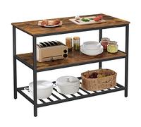 VASAGLE Isla de Cocina con Encimera Grande, 3 Niveles, 120 x 60 x 90 cm | Estantería, Marco de Acero, Estilo Moderno Básico, Fácil de Montar, Marrón Rústico y Negro Mate, Colección BARNET KKI01BX