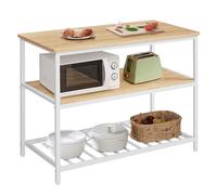VASAGLE Isla de Cocina con Encimera Grande, 3 Niveles, 120 x 60 x 90 cm | Estantería, Marco de Acero, Estilo Moderno Básico, Fácil de Montar, Roble Dorado y Blanco Mate, Colección BARNET KKI001W09