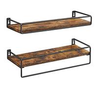 VASAGLE Juego de 2 Estantes de Pared, Estantes Flotantes con Varilla, Baldas Pared, para Cocina, Dormitorio, Sala de Estar, Marrón Rústico y Negro LWS441B01