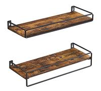 VASAGLE Juego de 2 Estantes de Pared, Estantes Flotantes con Varilla, Estantes Colgantes, para Cocina, Dormitorio, Sala de Estar, Marrón Rústico y Negro LWS441B01