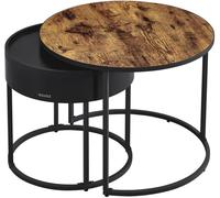 VASAGLE Juego de 2 mesas auxiliares redondas con almacenaje de color marrón