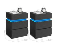 VASAGLE Juego de 2, Mesita de Noche con Tira de Luz LED, 3 Cajones | Mesa Auxiliar Estilo Moderno, Multicolor Variable, 35 x 40 x 55 cm, Negro Ébano, Colección KAILYN LET0830B01