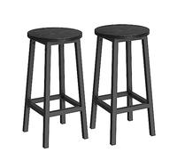 VASAGLE Juego de 2 Taburetes Altos de Cocina, 32 x 32 x 64 cm | Sillas Altas para Barra, con Reposapiés, Marco de Acero, Negro Ébano y negro mate, Colección BARNET LBC032B56