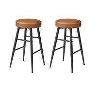 VASAGLE Juego de 2 Taburetes de Bar, Cuero Sintético, 63 cm Alto | Taburete Cocina, Desayuno, Silla Comedor, Moderno Siglo Medio, con Costuras, Marrón Caramelo, Colección EKHO LBC080K01