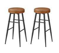 VASAGLE Juego de 2 Taburetes de Bar, Cuero Sintético, 76,2 cm Alto | Taburete Cocina, Desayuno, Silla Comedor, Transicional, con Costuras, Marrón Caramelo, Colección EKHO LBC090K01
