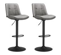 VASAGLE Juego de 2 Taburetes de Bar, Sillas Altas Giratorias Regulables en Altura, Acolchado PU, Sillas de Cocina con Respaldo y Reposapiés, Comedor, Mostrador, Acero, Gris Paloma LJB095G01