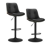 VASAGLE Juego de 2 Taburetes de Bar, Sillas Altas Giratorias Regulables en Altura, Acolchado PU, Sillas de Cocina con Respaldo y Reposapiés, Comedor, Mostrador, Acero, Negro Tinta LJB095B01