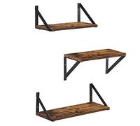 VASAGLE Juego de 3 estantes de Pared, estantes flotantes, para baratijas, Marcos de Fotos, Botellas de Especias, artículos de tocador, en el salón, Dormitorio, Cocina, baño, marrón rústico y Negro