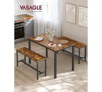 VASAGLE-Juego de comedor de 3 piezas, mesa (70x110x75 cm) + 2 bancos (30x97x50 cm cada uno), marco de acero, diseño Industrial Marfil claro