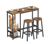 VASAGLE Juego de Mesa y 2 Taburetes de Bar, Marco de Acero, Industrial | Mesa de Desayuno, Marrón Rústico y Negro Mate, Colección BARNET LBT220KD01