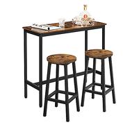 VASAGLE Juego de Mesa y Taburetes de Bar, Marco de Acero, Industrial | Mesa de Desayuno con 2 taburetes, Marrón Rústico y Negro Tinta, Colección BARNET LBT219B01V1