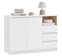 VASAGLE Kailyn Colección - Aparador, Armario de Almacenamiento, con Puerta y Estante Ajustable, 3 Cajones, 40 x 103,3 x 74,5 cm, Salón, Comedor, Oficina, Blanco Nube BBK273W21V1