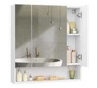 VASAGLE Kailyn Colección - Armario de Baño con Puertas, Armario de Pared con Espejo, Compartimento Abierto, Estantes Ajustables, 16,5 x 70 x 75 cm, Blanco Nube BBK129W01