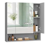 VASAGLE Kailyn Colección - Armario de Baño con Puertas, Armario de Pared con Espejo, Compartimento Abierto, Estantes Ajustables, 16,5 x 70 x 75 cm, Gris Paloma BBK129G01