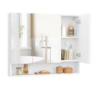 VASAGLE Kailyn Colección - Armario de Baño con Puertas, Armario de Pared con Espejo, Compartimento Abierto, Estantes Ajustables, 16,5 x 90 x 75 cm, Blanco Nube BBK130W01
