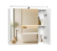 VASAGLE Kailyn Colección - Armario de Baño de Pared con 3 Puertas con Espejo e Iluminación, Estantes Ajustables, Estilo Moderno, 15 x 60 x 55 cm, Blanco Nube BBK138WB01