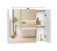 VASAGLE Kailyn Colección - Armario de Baño de Pared con 3 Puertas con Espejo e Iluminación, Estantes Ajustables, Estilo Moderno, 15 x 70 x 60 cm, Blanco Nube BBK139WB01