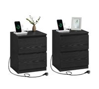 VASAGLE Kailyn Colección - Juego de 2, Mesita de Noche con Regleta de Enchufes, Mesa Auxiliar, 2 Cajones, 2 Tomas AC, 1 Puerto USB-A, 1 Puerto USB-C, Salón, Dormitorio, Negro Ébano LET821B02