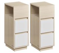 VASAGLE Kailyn Colección - Juego de 2, Mesita de Noche Estrecha, Mesa Auxiliar con 2 Cajones, Encajable a la Izquierda o a la Derecha, Dormitorio, Salón, Beige Natural y Blanco Nube LET856N01V1