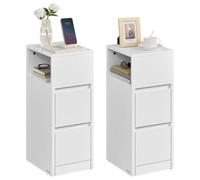 VASAGLE Kailyn Colección - Mesita de Noche Estrecha, Mesa Auxiliar con 2 Cajones y Compartimento Abierto, Encajable a la Izquierda o a la Derecha, Dormitorio, Salón, Blanco Nube LET656W01V1